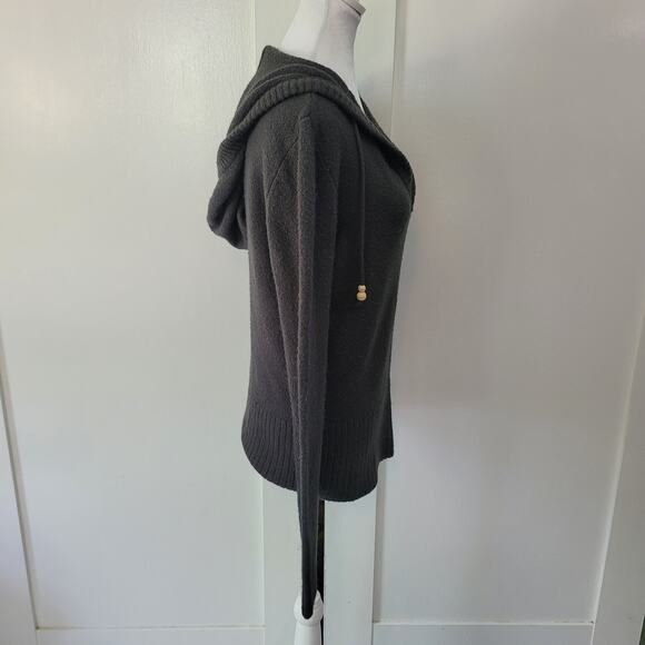 Roots 73 Size M Hooded V-Neck Knit Sweater Wood Bead Tie Drawstring Hem - Picture 3 of 10